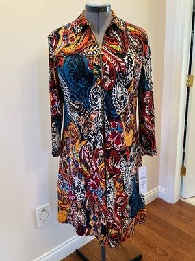 MSK dress, long sleeve, bold paisley pattern, long sleeve, zipper neck, NWT, L